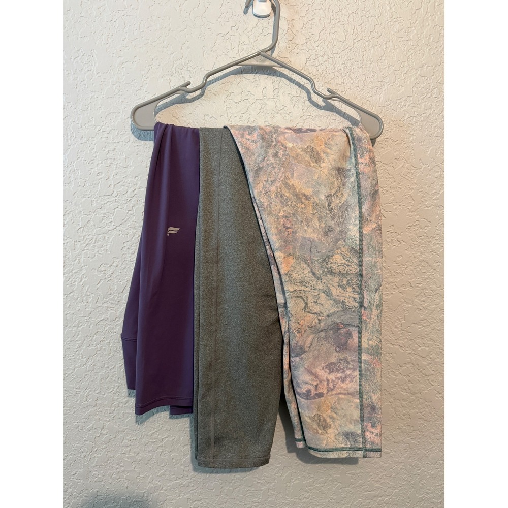 Fabletics Leggings Bundle XL PureLuxe PowerHold Purple Grey Print Athletic